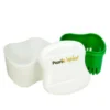 Pearly White toothbrush holder set featuring a white and green design, ideal for organizing toothbrushes and dental accessories.