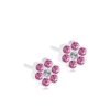 Pink crystal flower stud earrings featuring multiple sparkling stones in a floral design, perfect for adding elegance to any outfit.