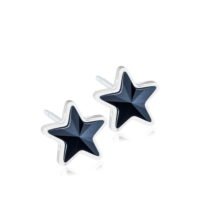 Star-shaped earrings featuring black crystals and silver settings, perfect for adding a touch of elegance to any outfit.