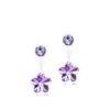 Purple flower-shaped crystal earrings with a round top stone, showcasing elegant design and vibrant color, suitable for various occasions.