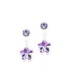 Purple flower-shaped crystal earrings with a round top stone, showcasing elegant design and vibrant color, suitable for various occasions.