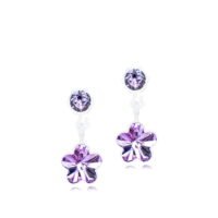 Purple flower-shaped crystal earrings with a round top stone, showcasing elegant design and vibrant color, suitable for various occasions.