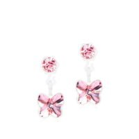 Pink butterfly earrings with crystal accents, featuring a delicate design and sparkling finish, ideal for adding a touch of elegance.