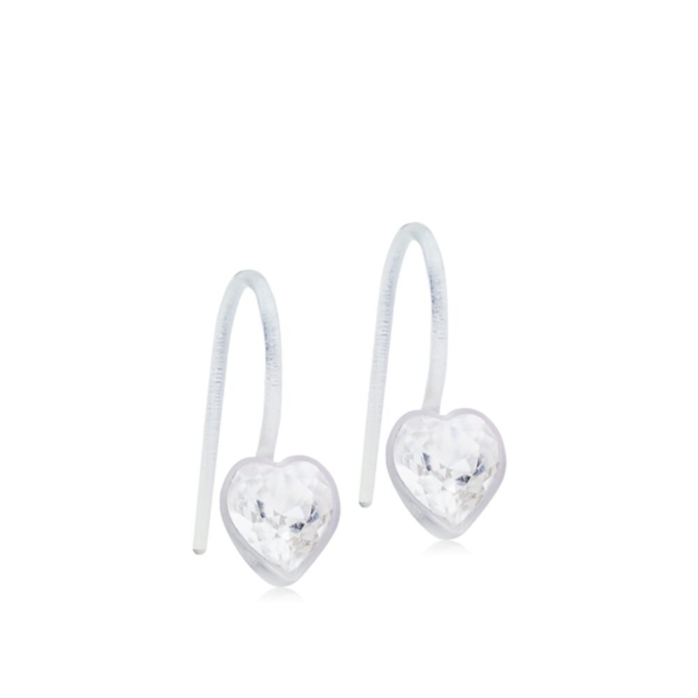 Heart-shaped crystal earrings with a delicate hook design, featuring sparkling clear stones for an elegant look.