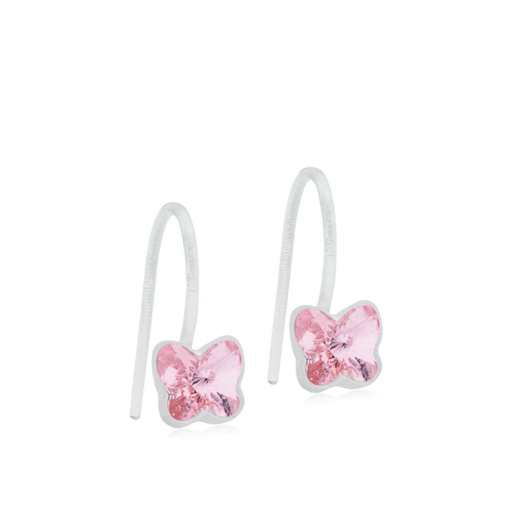 Delicate pink butterfly earrings featuring sparkling crystals and silver hooks, perfect for adding a touch of elegance to any outfit.