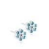 Blue crystal flower stud earrings featuring multiple light blue and clear stones set in a floral design, perfect for adding elegance.