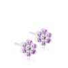 Purple floral stud earrings featuring sparkling crystals in a flower design, perfect for adding a touch of elegance to any outfit.