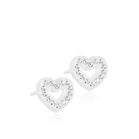 Heart-shaped stud earrings adorned with sparkling crystals, perfect for adding a touch of elegance to any outfit.