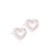 Heart-shaped earrings with pink crystals, perfect for adding a touch of elegance to any outfit. Stylish jewelry accessory for various occasions.