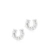 Crystal horseshoe stud earrings featuring sparkling rhinestones, perfect for adding a touch of elegance to any outfit.