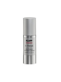 KLAPP X-Treme Whitening Intensive Serum in a silver bottle, designed to enhance skin brightness and reduce dark spots.