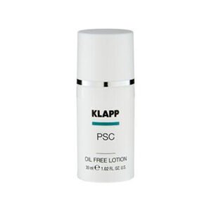 KLAPP PSC Oil Free Lotion in a 30ml bottle, designed for lightweight hydration without oil, suitable for various skin types.