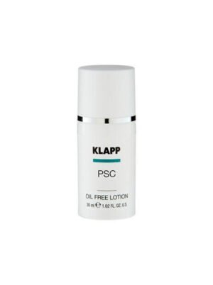 KLAPP PSC Oil Free Lotion in a 30ml bottle, designed for lightweight hydration without oil, suitable for various skin types.