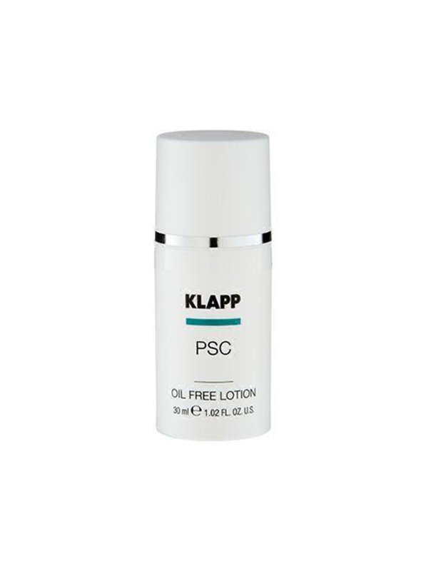 KLAPP PSC Oil Free Lotion in a 30ml bottle, designed for lightweight hydration without oil, suitable for various skin types.