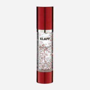 KLAPP RepaGEL serum in a clear bottle with red accents, designed for skin treatment and rejuvenation.