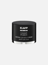 كريم جيلي KLAPP Caviar Power Imperial 24H في وعاء أسود، بحجم 30 مل، مصمم لترطيب البشرة وتجديدها.