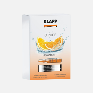 KLAPP C Pure Power Set featuring Power Concentrate and Cream Complete with orange slices and water splash design.