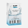 KLAPP Hyaluronic Power Set featuring ampoules and cream for intense hydration and skin rejuvenation, suitable for day and night use.