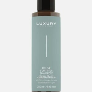 Luxury Hair Pro Relive Fortifier Shampoo in a 250ml bottle, designed to combat hair loss with a marine glycogen complex.