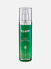 KLAPP Skin Natural Aloe Vera Gel in a green bottle, 1.7 oz, designed for hydration and soothing skin. Ideal for all skin types.