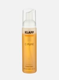 KLAPP C PURE Foam Tonic in a 200ml bottle, designed for skin care with a refreshing formula that revitalizes and tones the skin.