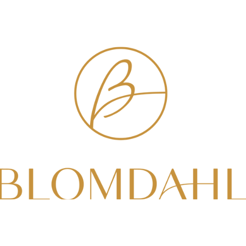 Blomdahl logo featuring a stylized letter B in a circular design, representing the brand's identity and elegance.