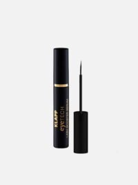 KLAPP Eyetech Lash Booster Serum in a sleek black tube with a precision applicator for enhancing eyelashes.