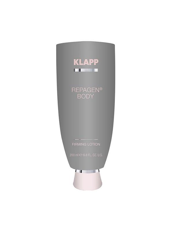 KLAPP Repagen Body Firming Lotion in a gray tube, 200ml, designed to enhance skin firmness and hydration.