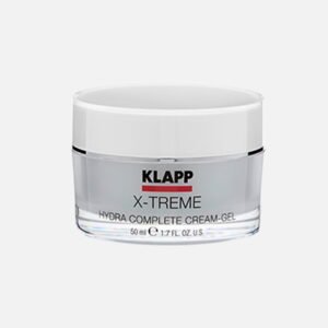 KLAPP X-Treme Hydra Complete Cream-Gel in a clear jar, designed for deep hydration and skin nourishment, 50ml size.