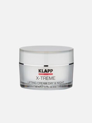 KLAPP X-Treme Lifting Cream for day and night use in a clear jar, 50ml, designed for skin lifting and rejuvenation.