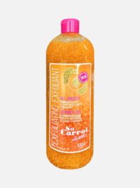 So Carrot Exfoliating Shower Gel in a 750ml bottle with a vibrant orange color and glittery texture, featuring a carrot fragrance.