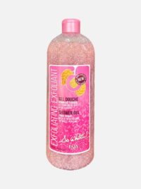 So White Exfoliating Shower Gel in a 500ml bottle with pink exfoliating beads, designed for gentle cleansing and exfoliation.