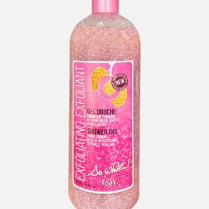 So White Exfoliating Shower Gel in a 500ml bottle with pink exfoliating beads, designed for gentle cleansing and exfoliation.