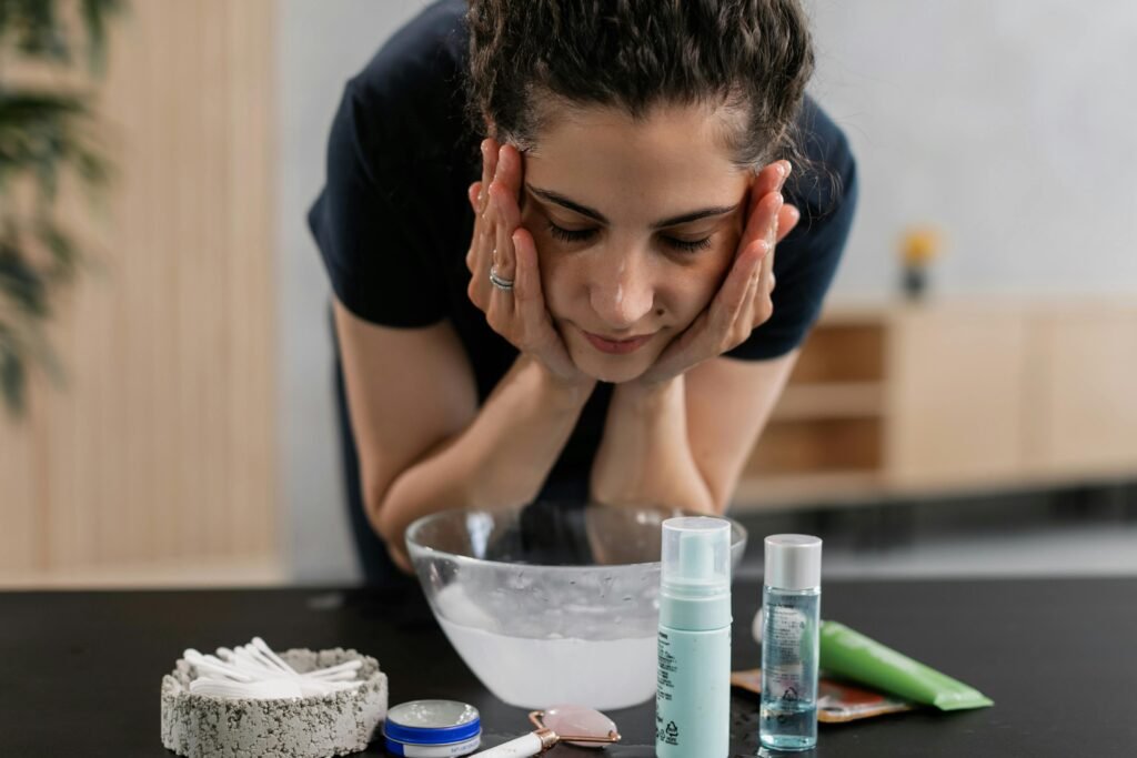 Glowing skin - A Woman Washing her Face